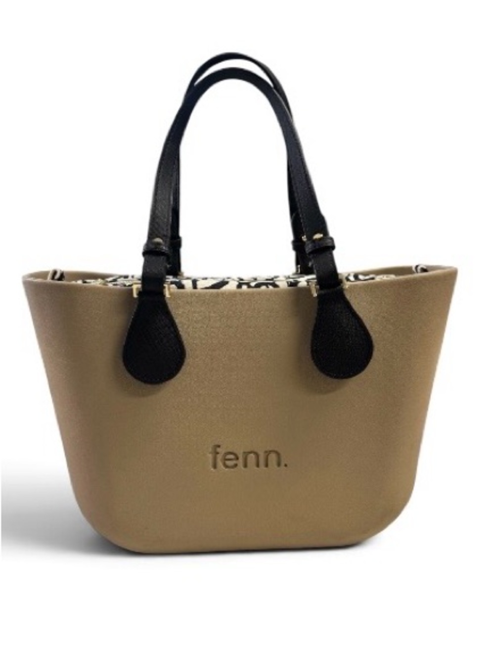 Fenn Petite Collection Stone/Taupe Tote Bag with Black Handles